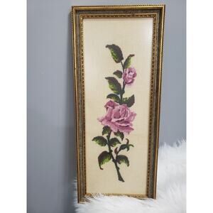 Gothic 1950s 1960s mcm Vintage FRENCH COTTAGE NEEDLEPOINT Hollywood regency sad‎